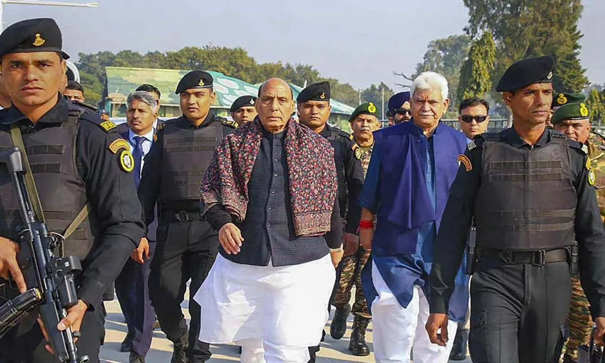 Defense Minister Rajnath Singh arrives in Jammu to review security situation